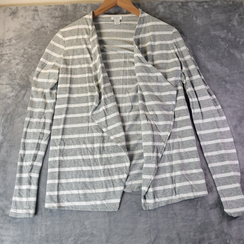 J Crew Womens S Gray White Striped Cascading Open Front Cardigan‎ H3700